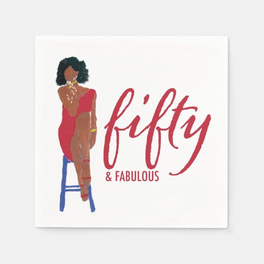 アフリカンアメリカンレッドドレスディヴァ50と素晴らしい スタンダードカクテルナプキン (正面)
