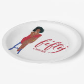 アフリカンアメリカンレッドドレスディヴァ50+と素晴らしい ペーパープレート (アングル)