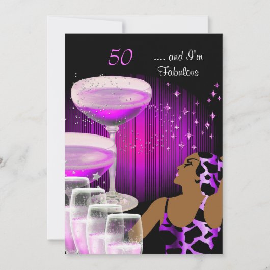 アフリカンアメリカンレディーファブラス50誕生日ディバ 招待状 (正面)