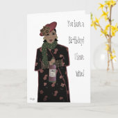 アフリカンアメリカンレディーワイン誕生日 カード (黄色い花)
