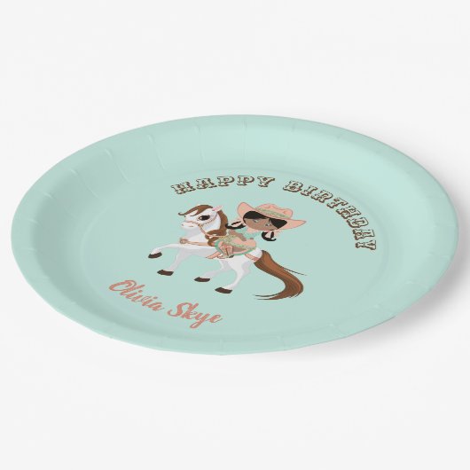 アフリカンアメリカン女性のカーボーイオンホースガールズウェスタン ペーパープレート (アングル)