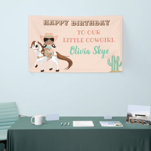 アフリカンアメリカン女性のカーボーイオンホースガールズウェスタン 横断幕 (トレードショー)