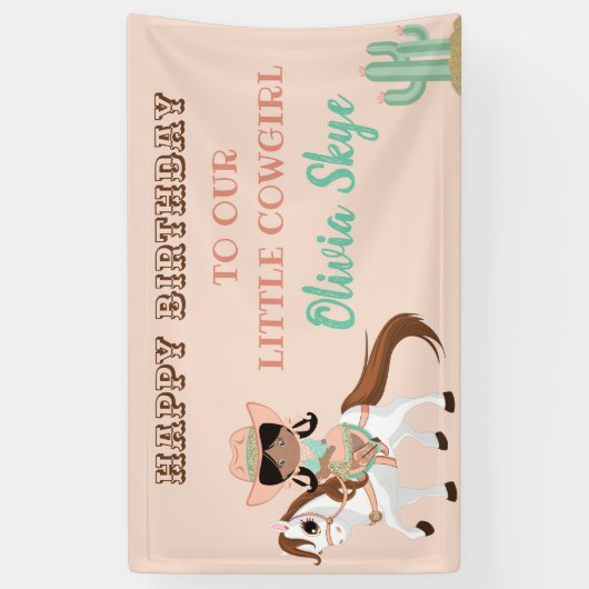 アフリカンアメリカン女性のカーボーイオンホースガールズウェスタン 横断幕 (縦)