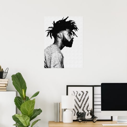 アフリカンアメリカン男性ペンアートスケッチ ポスター (ホームオフィス)