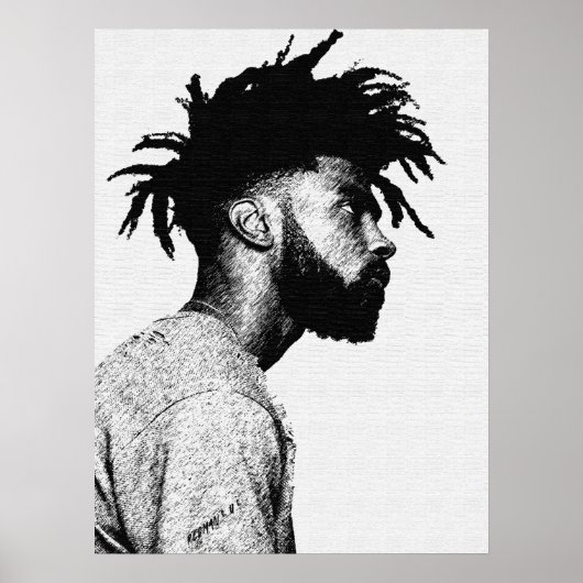 アフリカンアメリカン男性ペンアートスケッチ ポスター (正面)