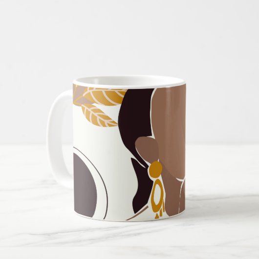 アフリカンアメリカン・アート、リーフガールプリント、黒人女性 コーヒーマグカップ (正面左)