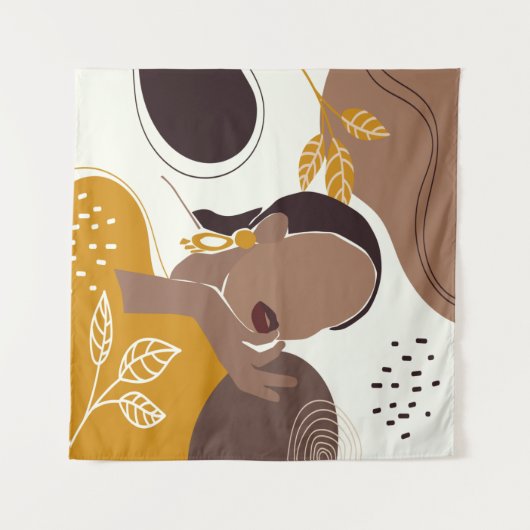 アフリカンアメリカン・アート、リーフガールプリント、黒人女性 タペストリー (正面(横))