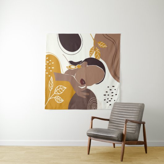 アフリカンアメリカン・アート、リーフガールプリント、黒人女性 タペストリー (インサイチュ(横))