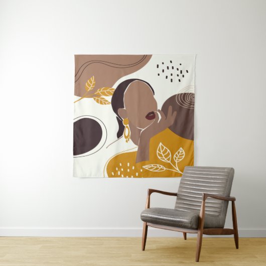 アフリカンアメリカン・アート、リーフガールプリント、黒人女性 タペストリー (インサイチュ)