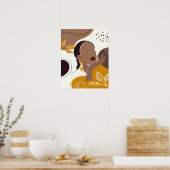 アフリカンアメリカン・アート、リーフガールプリント、黒人女性 ポスター (キッチン)