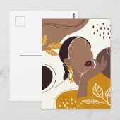 アフリカンアメリカン・アート、リーフガールプリント、黒人女性 ポストカード (正面/裏面)