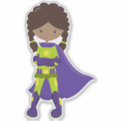 アフリカンアメリカン・ガール、スーパーヒーロー・ガール、パープルケープ シール (正面)