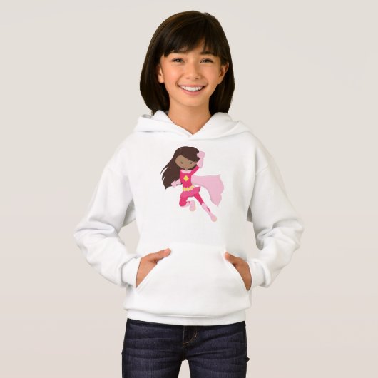 アフリカンアメリカン・ガール、スーパーヒーロー・ガール、ピンク・ケープ (正面フル)