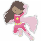 アフリカンアメリカン・ガール、スーパーヒーロー・ガール、ピンク・ケープ シール (正面)