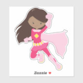 アフリカンアメリカン・ガール、スーパーヒーロー・ガール、ピンク・ケープ シール (シート)