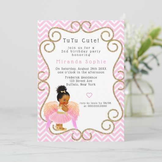 アフリカンアメリカン・ガール・バレリーナ2nd誕生日パーティー 招待状 (スタンド正面)