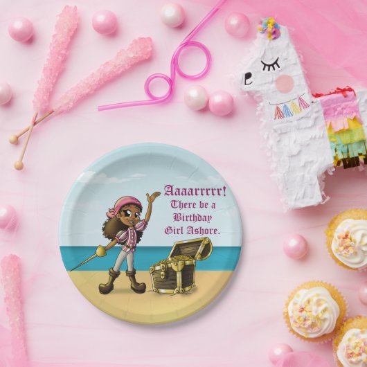 アフリカンアメリカン・ガール・パイレーツ誕生日 ペーパープレート (パーティー)