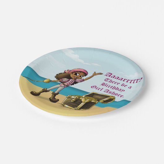 アフリカンアメリカン・ガール・パイレーツ誕生日 ペーパープレート (アングル)