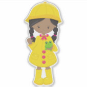 アフリカンアメリカン・ガール，レインコート，雨，ブーツ，カエル シール (正面)