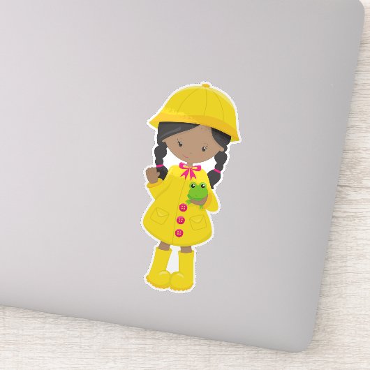 アフリカンアメリカン・ガール，レインコート，雨，ブーツ，カエル シール (詳細)