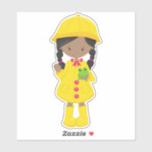 アフリカンアメリカン・ガール，レインコート，雨，ブーツ，カエル シール (シート)