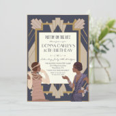 アフリカンアメリカン・ギャツビーアールデコ誕生日 招待状 (スタンド正面)