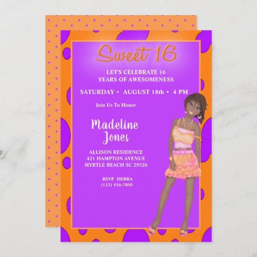 アフリカンアメリカン・スウィート16パーティの招待状 招待状 (正面/裏面)