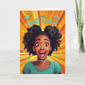 アフリカンアメリ10代のンガールポップ・アートのアートスタイル誕生日 カード (正面)