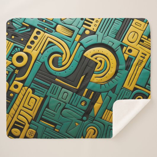 アフリカンアンカラエメラルドマトリックス シェルパブランケット (正面(横))