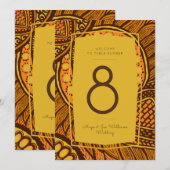 アフリカンアンカラオレンジ金ゴールドフローラテーブル番号 招待状 (正面/裏面)