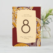 アフリカンアンカラキテンゲ金ゴールドフローラテーブル番号 招待状 (スタンド正面)