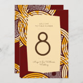 アフリカンアンカラキテンゲ金ゴールドフローラテーブル番号 招待状 (正面/裏面)