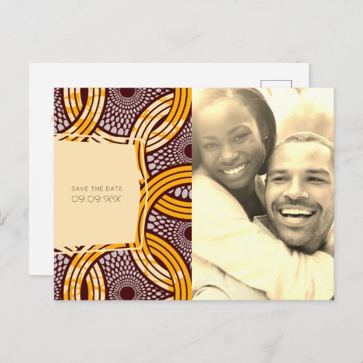 アフリカンアンカラキテンゲ金ゴールドフローラ保存日 案内ポストカード (正面/裏面)