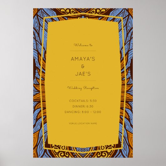 アフリカンアンカラブルーフローラ披露宴ポスター ポスター (正面)