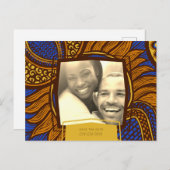 アフリカンアンカラブルー金ゴールドフローラ保存日 案内ポストカード (正面/裏面)