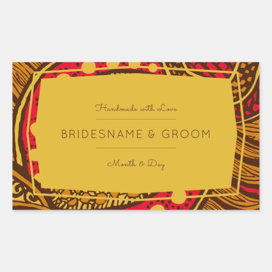 アフリカンアンカラレッドグローバルフローラギフトラベル 長方形シール (正面)