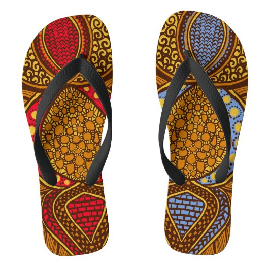 アフリカンアンカラレッドブルーフローラグローバルビーチサンダル ビーチサンダル (フットベッド)