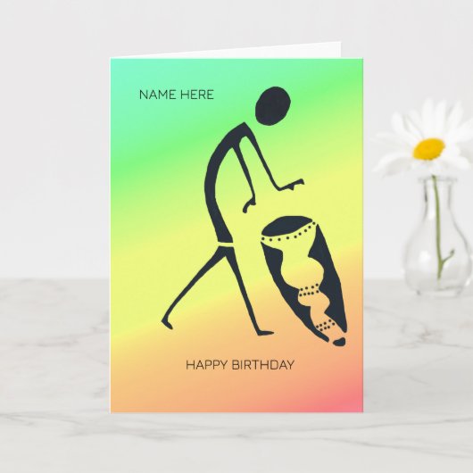 アフリカンアートお祝いカラーズ誕生日 カード (小さな植物)