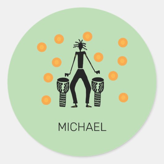 アフリカンアートシルエットお祝い ラウンドシール (正面)