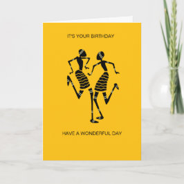 アフリカンアートシルエットジョイダンスオレンジ誕生日 カード