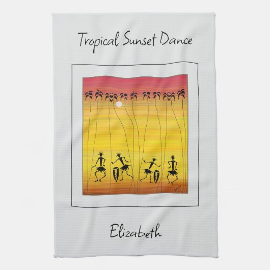 アフリカンアートトロピカルサンセットお祝い キッチンタオル (縦)