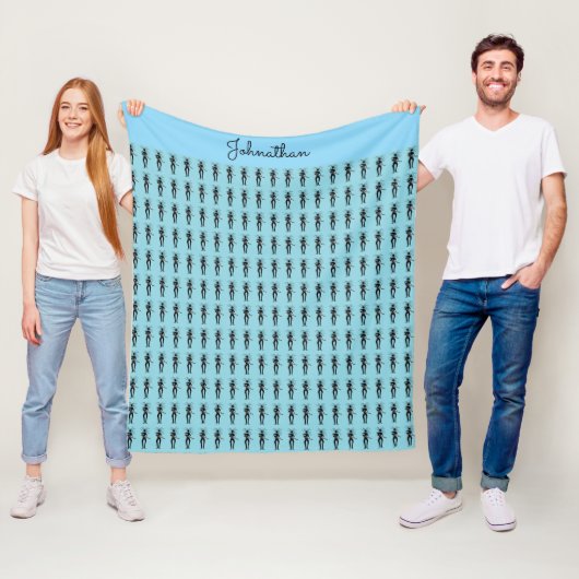 アフリカンアート、シルエットギタリストパターンブルー フリースブランケット (インサイチュ)