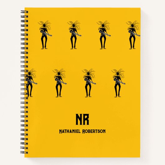 アフリカンアート、シルエットギタリストパターン ノートブック (正面)