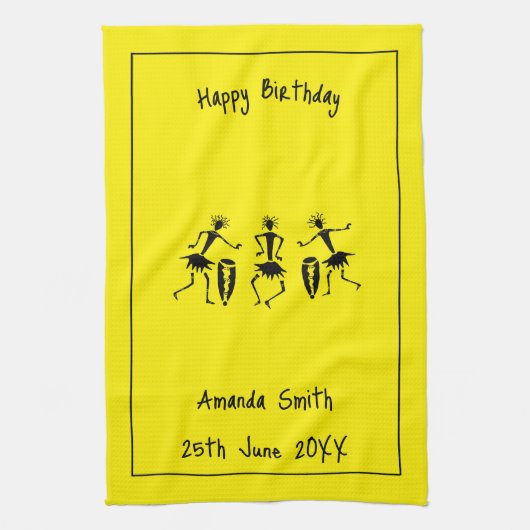 アフリカンアート、ハッピーダンス キッチンタオル (縦)