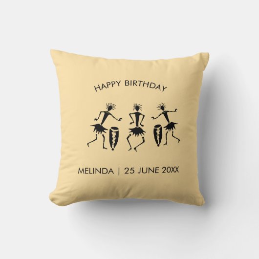 アフリカンアート、ハッピーダンス クッション (正面)