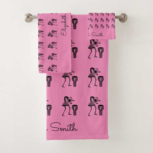 アフリカンアート、ハッピー・ジェムベ・ドラムプレーヤー バスタオルセット (インサイチュ)