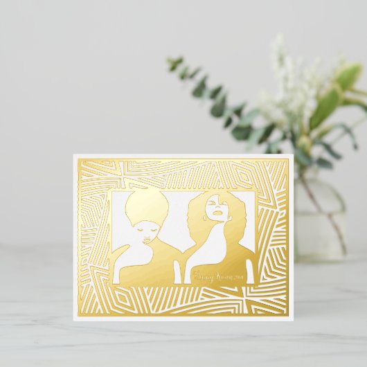 アフリカンウィメンブラック伝統ハッピークワンザ 箔シーズンポストカード (立ち正面)