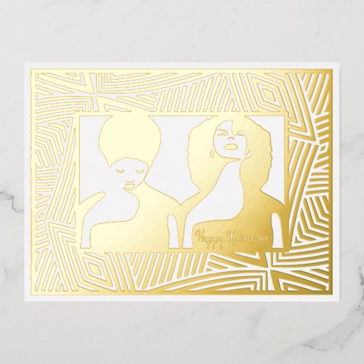 アフリカンウィメンブラック伝統ハッピークワンザ 箔シーズンポストカード (正面)