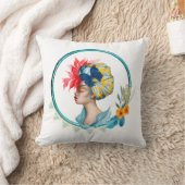 アフリカンウーマンインブルー装飾用クッション クッション (ブランケット)