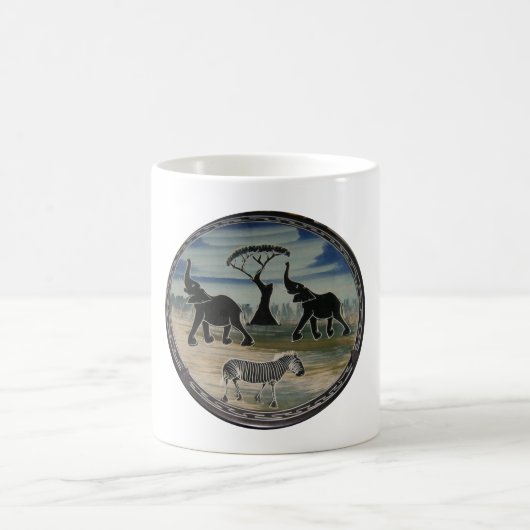 アフリカンエレファントアートプリント コーヒーマグカップ (中央)